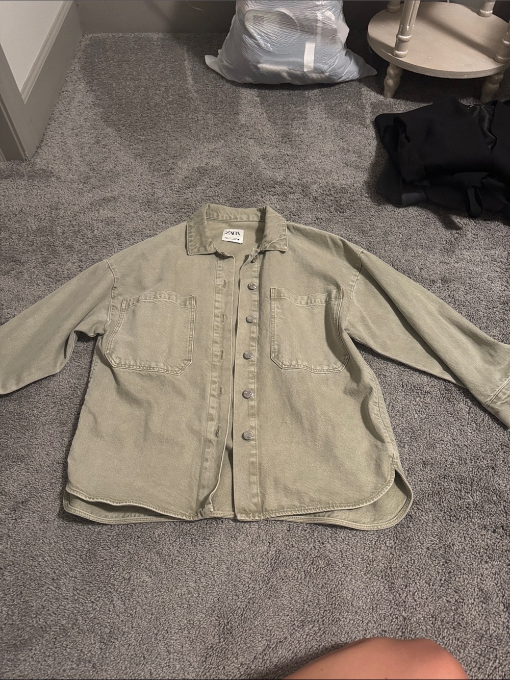 Zara Washed Sage Utility Denim Jacket